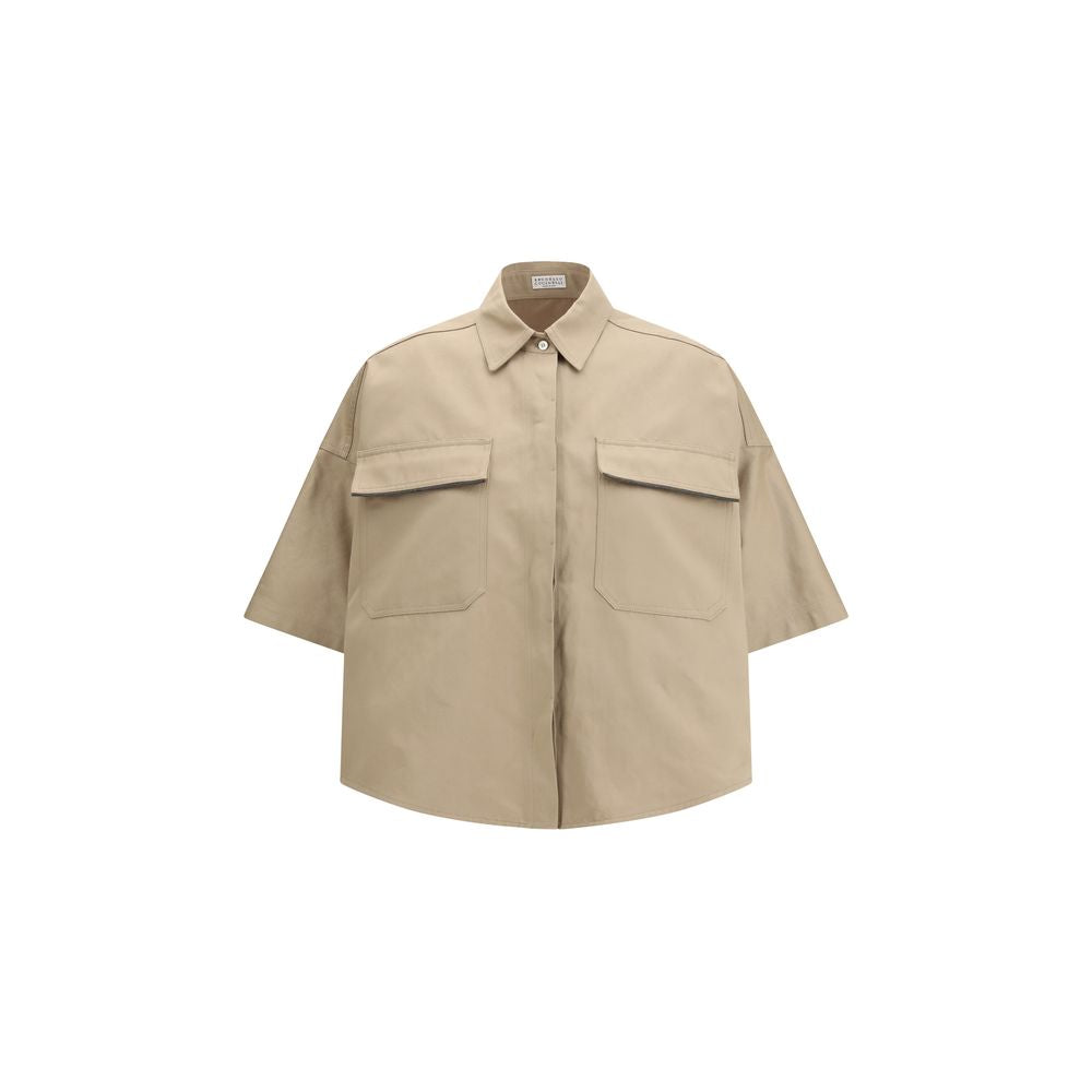 Beige Cotton Shortsleeve Shirt - ventzia