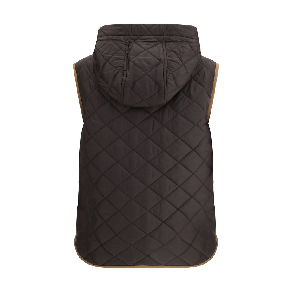 Brown Nylon Sleveless Jacket - ventzia