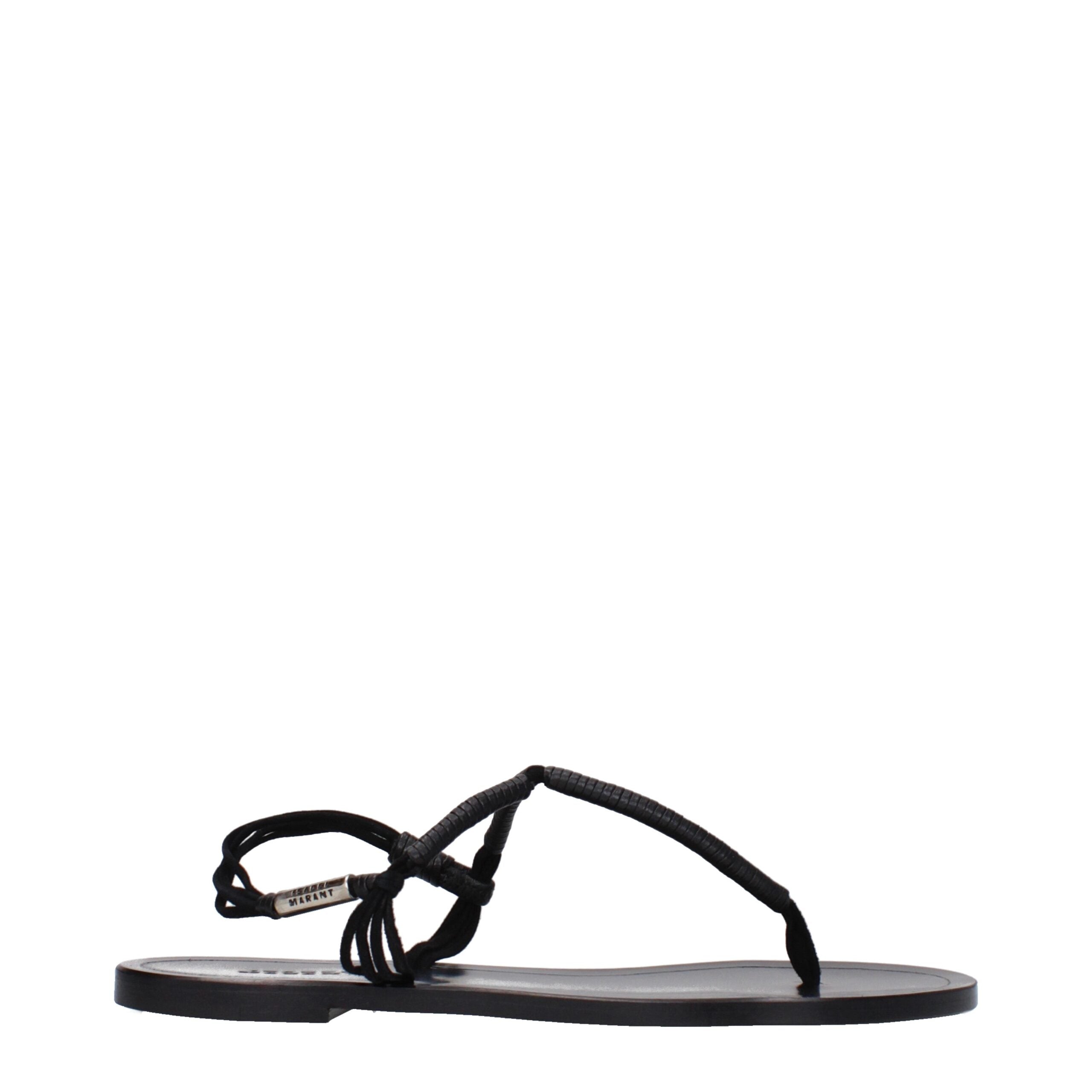 Black Leather Flip-Flop Sandals - ventzia