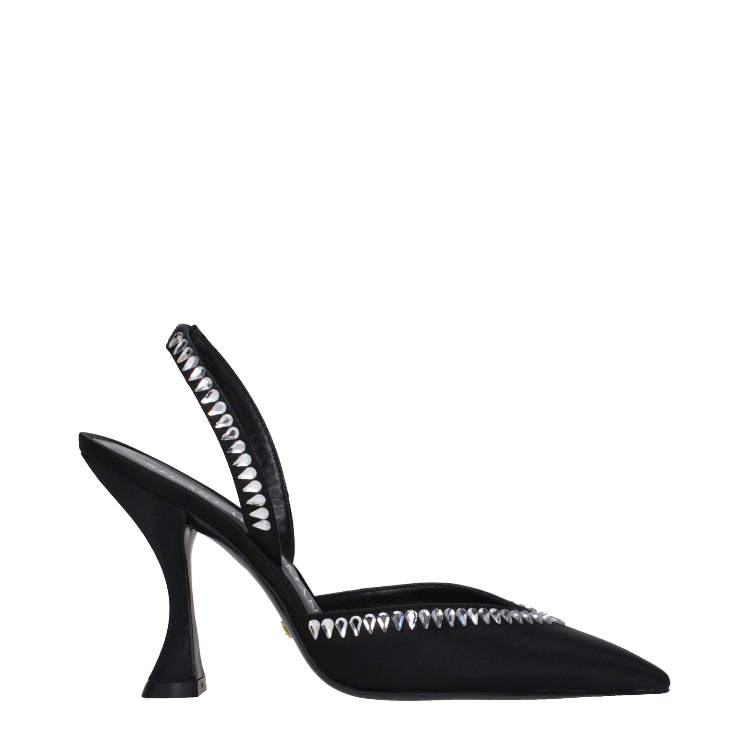 Black Satin Stiletto Heel Sandals - ventzia
