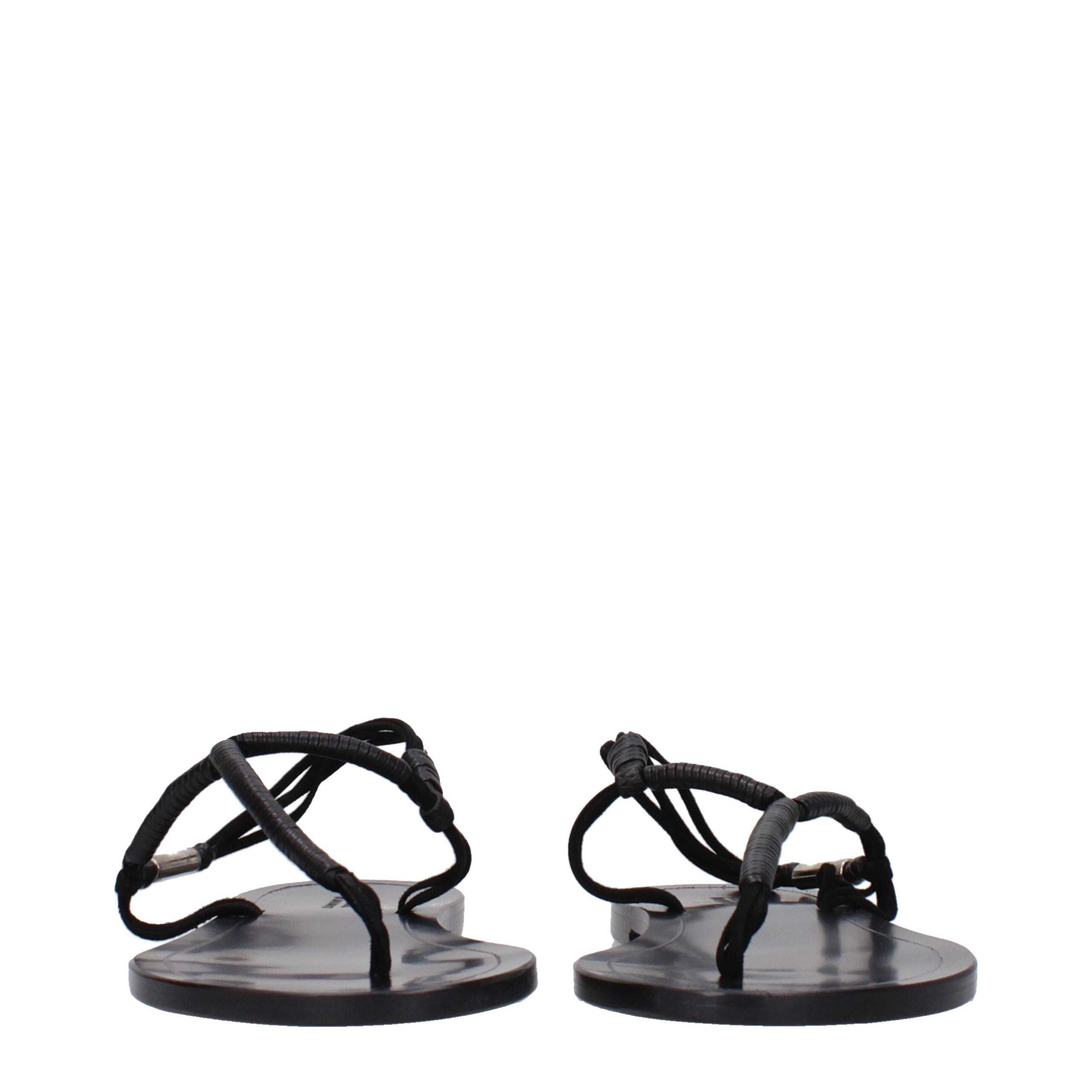 Black Leather Flip-Flop Sandals - ventzia