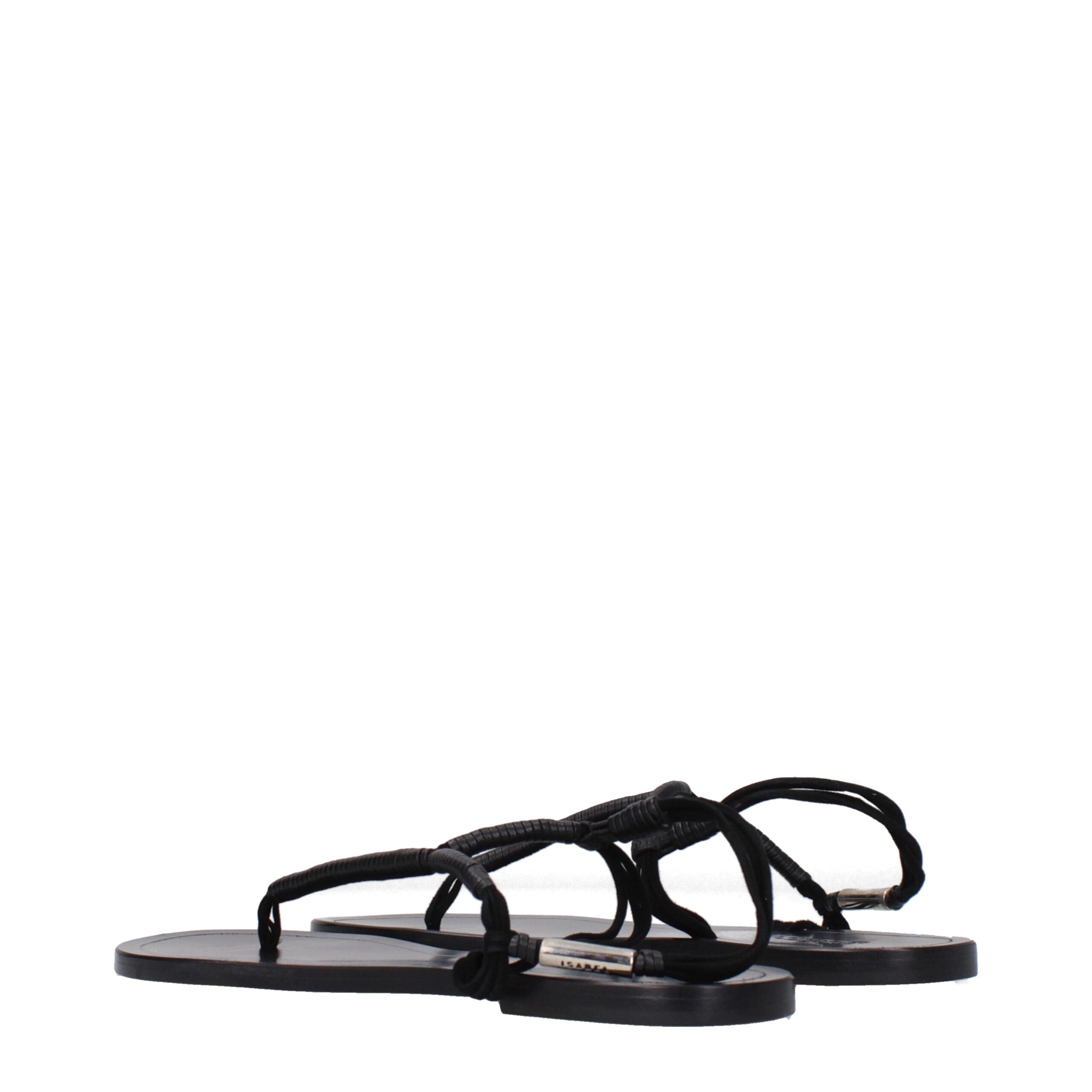 Black Leather Flip-Flop Sandals - ventzia
