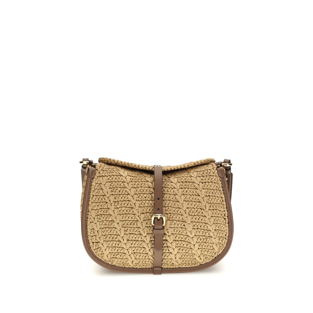 Beige Raffia Shoulder Bag - ventzia