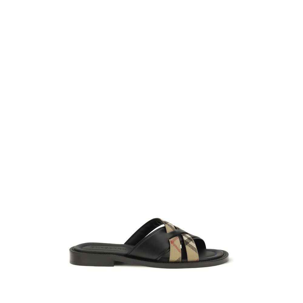 Black Calf Leather Bos Taurus Flat Sandals - ventzia