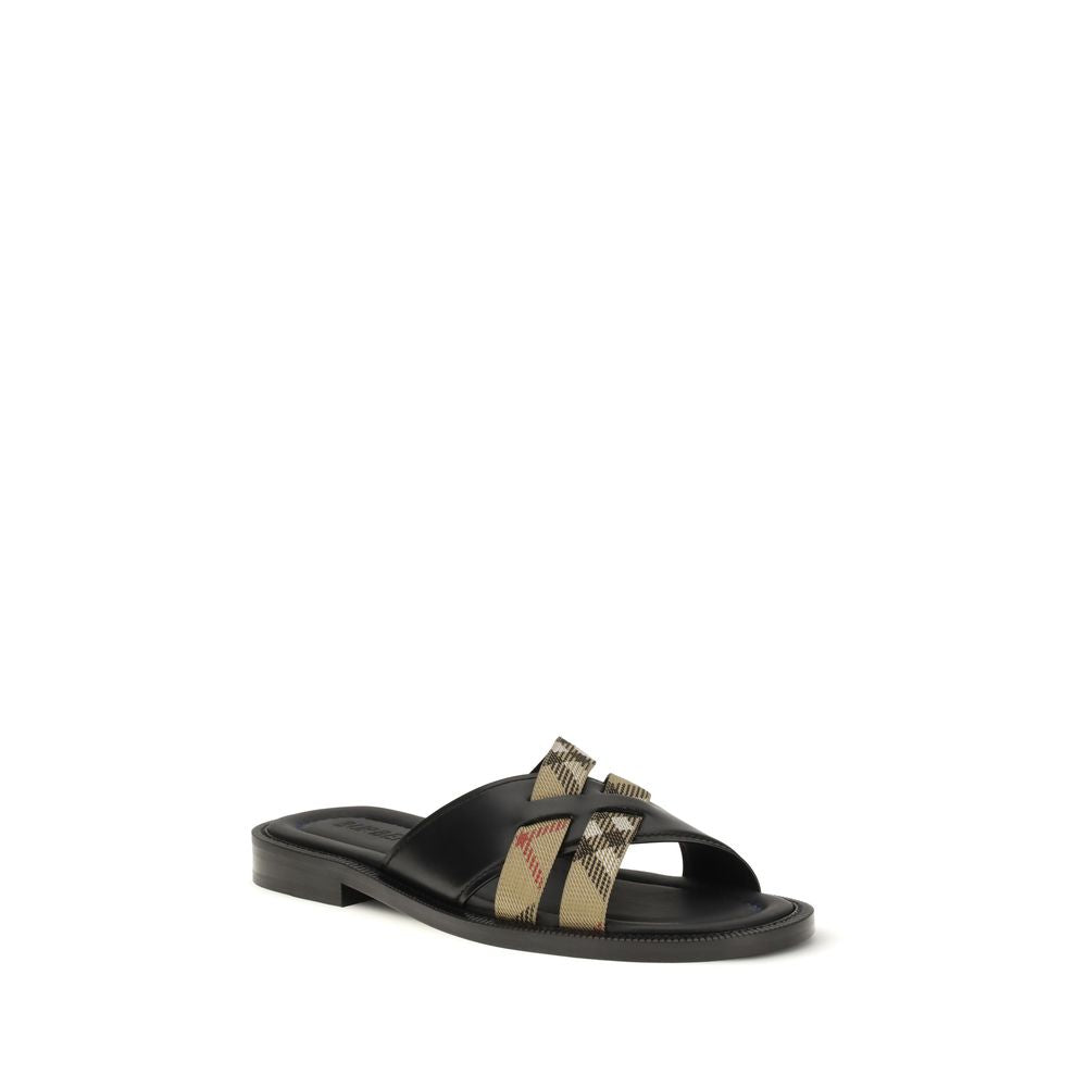Black Calf Leather Bos Taurus Flat Sandals - ventzia