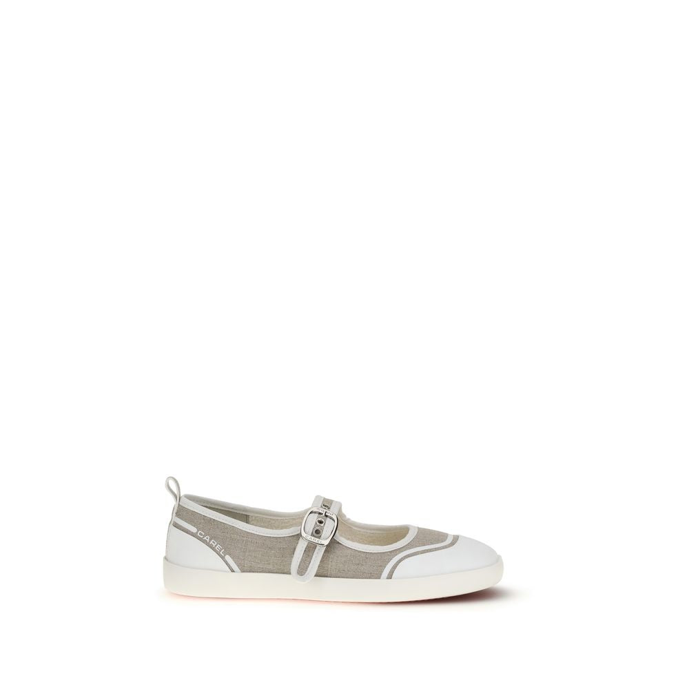 Beige Cotton Ballet Flats - ventzia