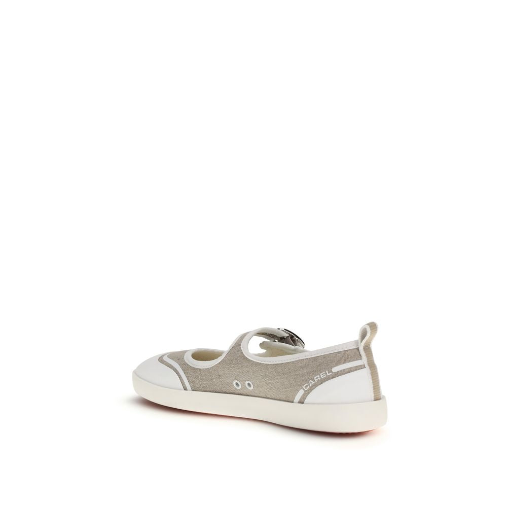 Beige Cotton Ballet Flats - ventzia