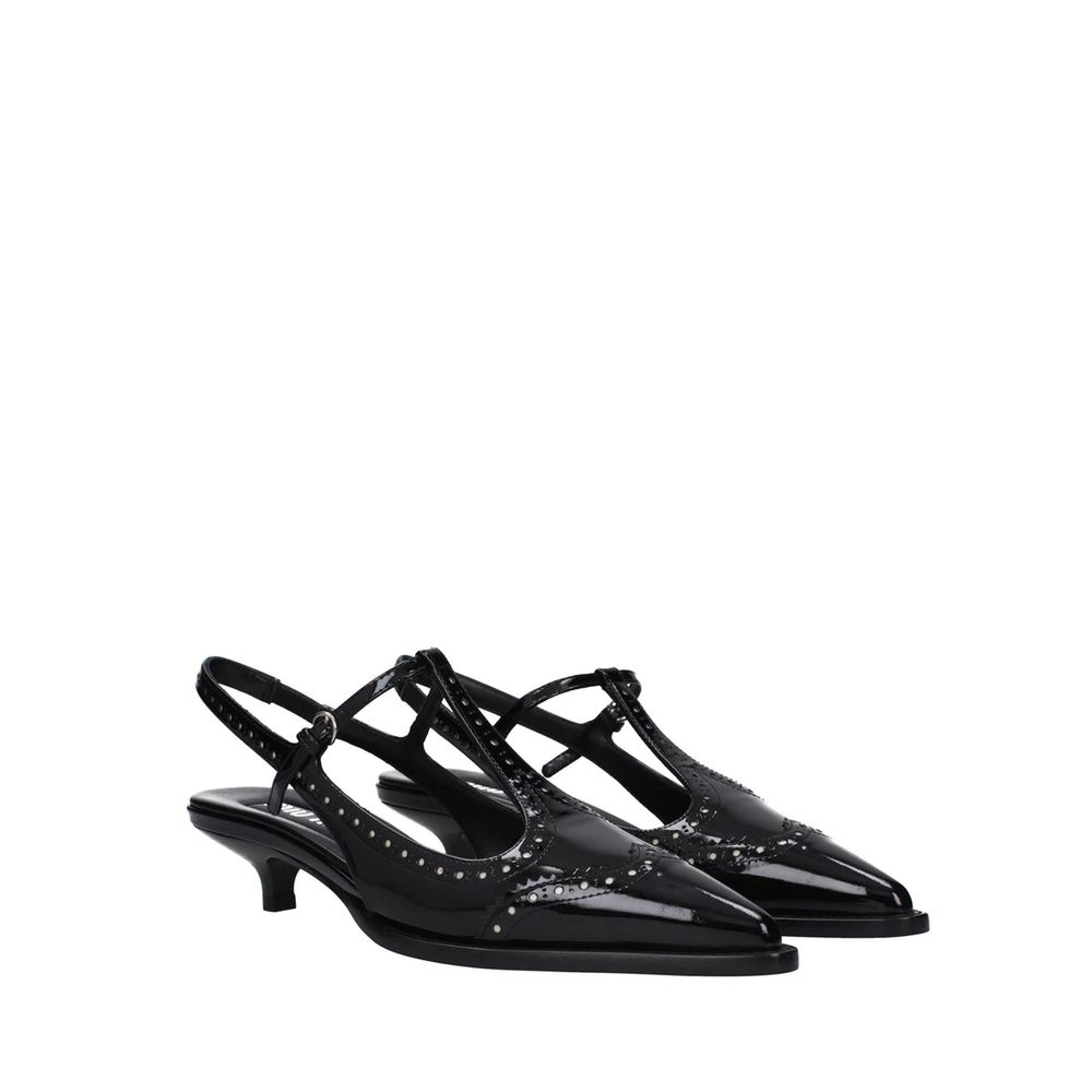Black Calfskin Mid Heel Pumps - ventzia