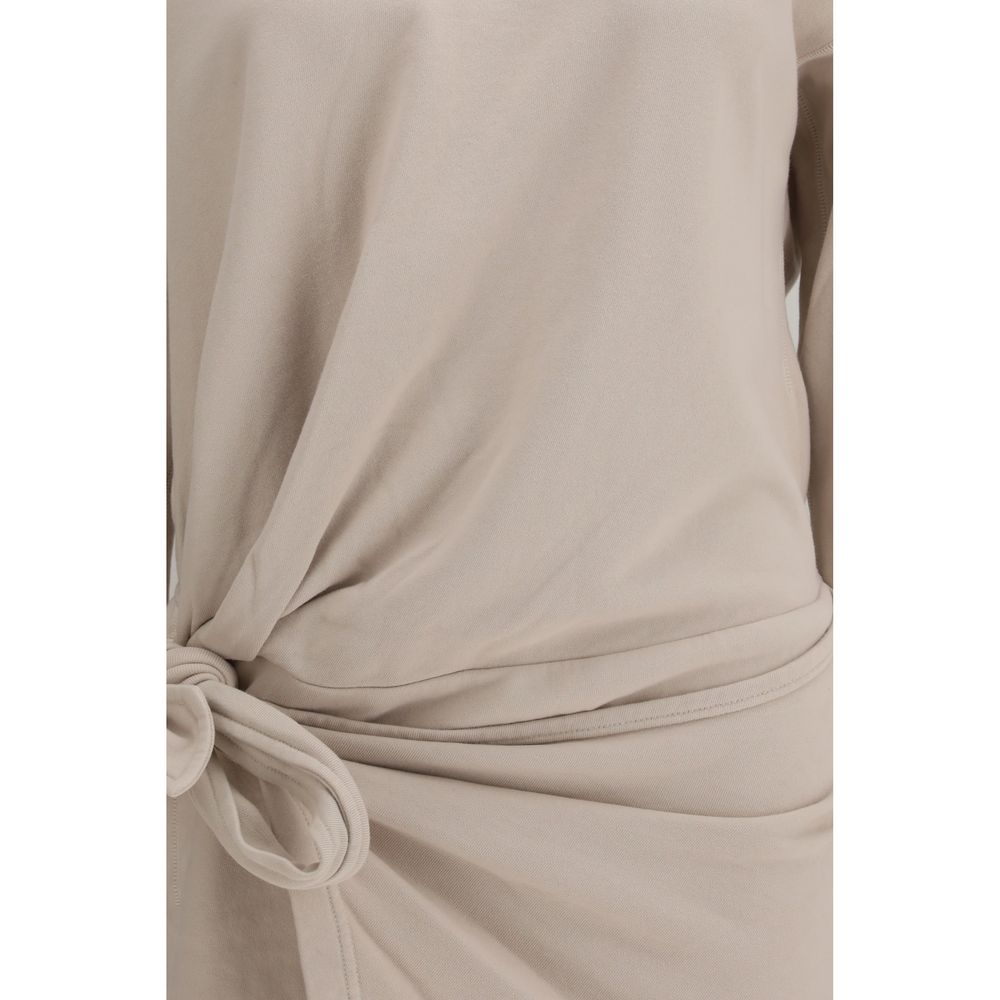 Beige Cotton Casual Dress - ventzia
