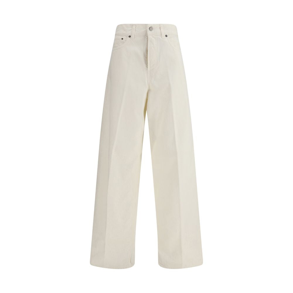 White Cotton Straight-Leg Jeans - ventzia
