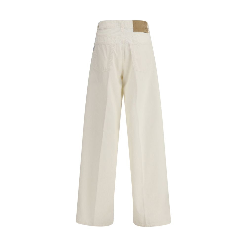 White Cotton Straight-Leg Jeans - ventzia