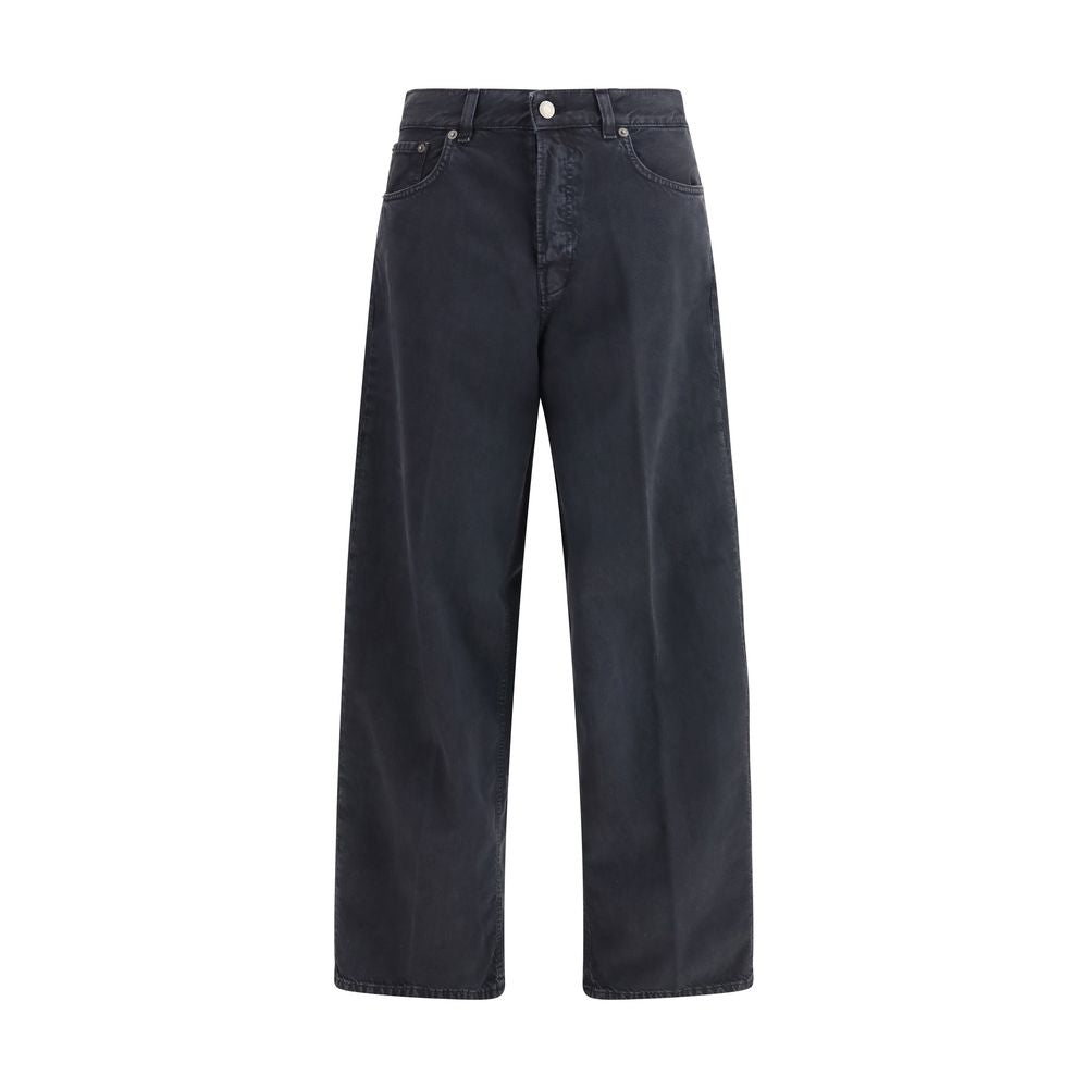 Black Cotton Straight-Leg Jeans - ventzia