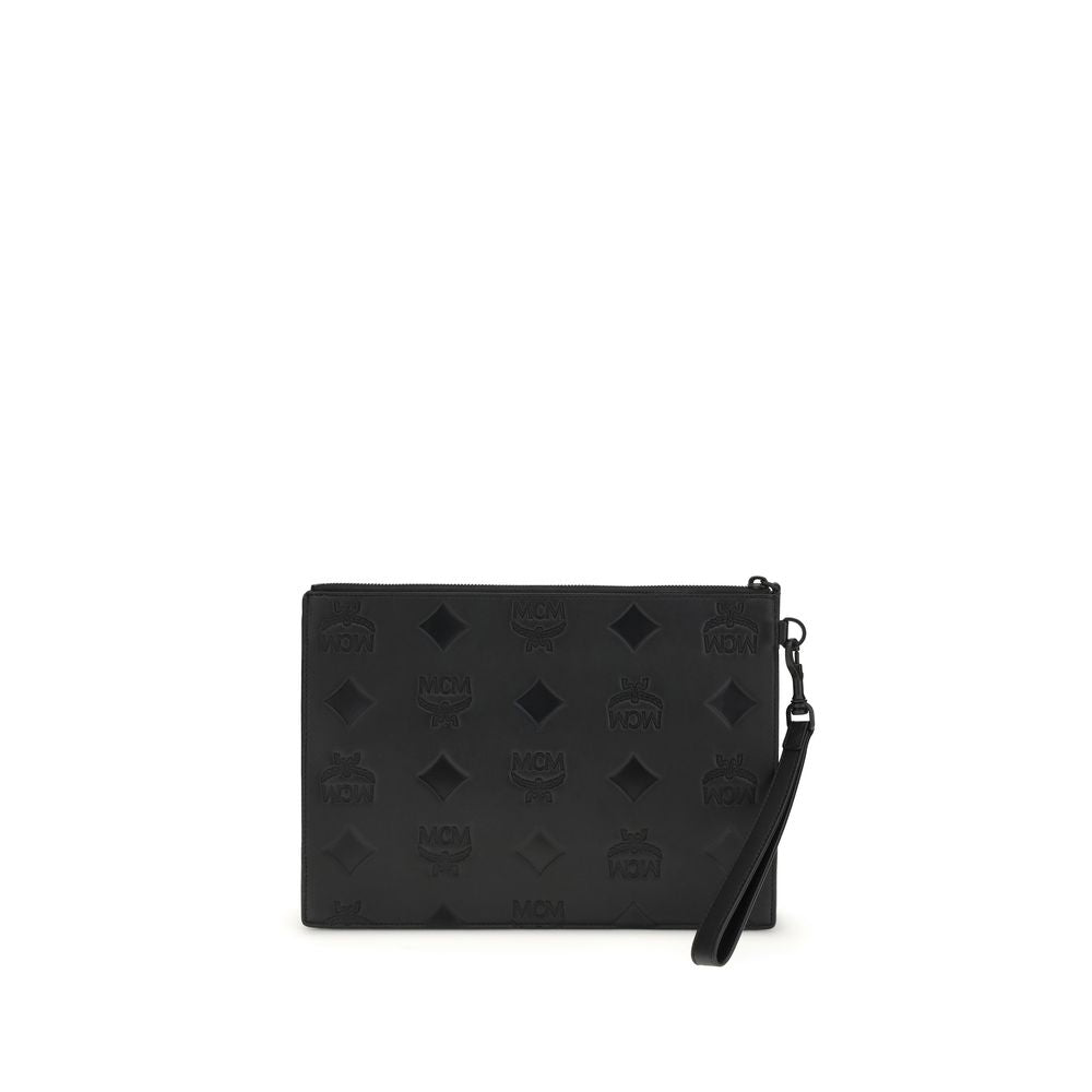 Black Calf Leather Bos Taurus Clutch Bag - ventzia