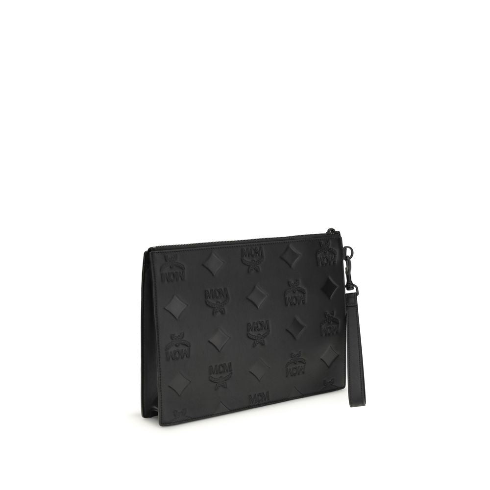 Black Calf Leather Bos Taurus Clutch Bag - ventzia