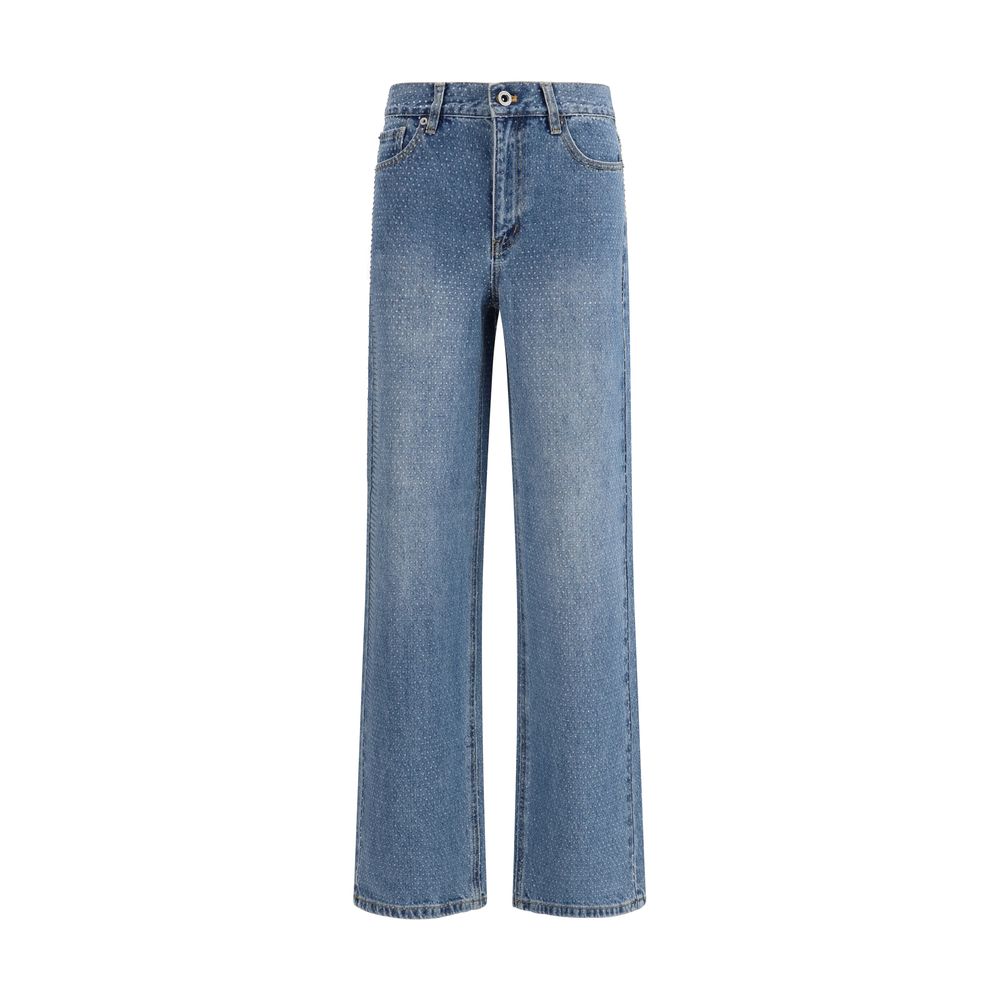 Blue Cotton Straight-Leg Jeans - ventzia