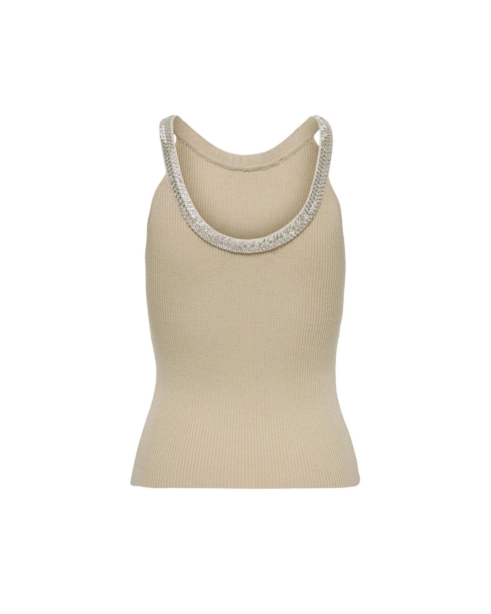 Beige Nylon Elastane Tank Tops - ventzia