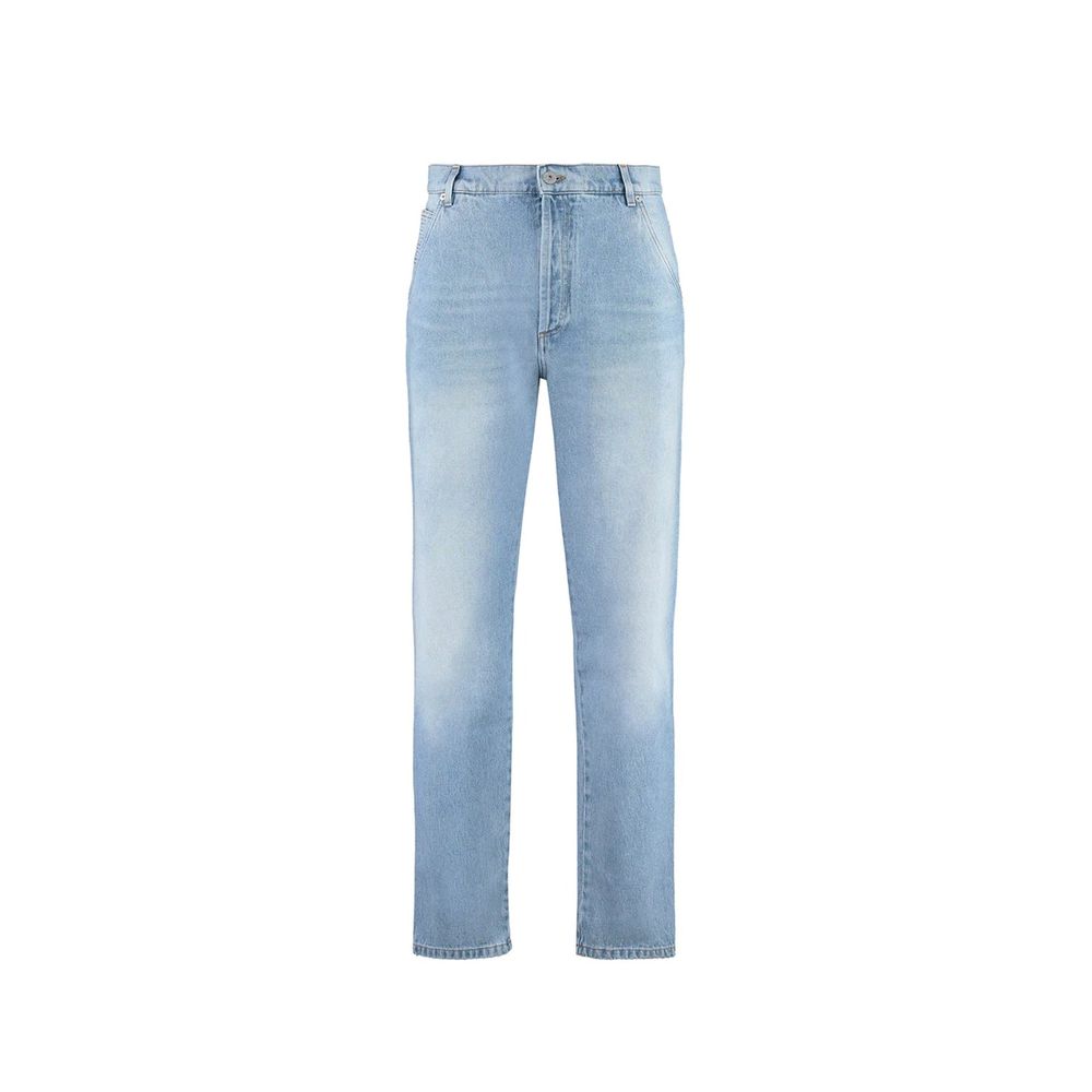 Blue Cotton Straight-Leg Jeans - ventzia