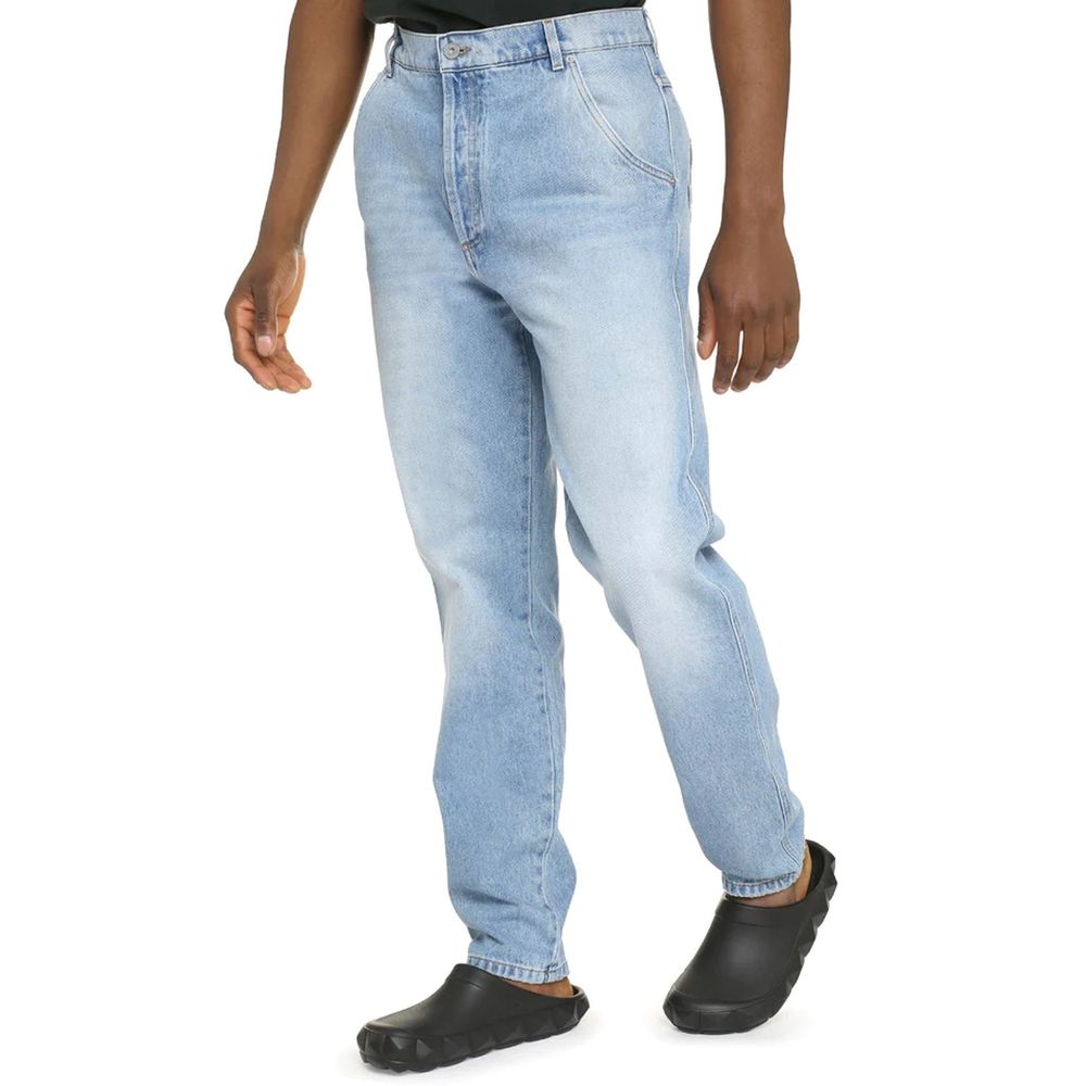 Blue Cotton Straight-Leg Jeans - ventzia