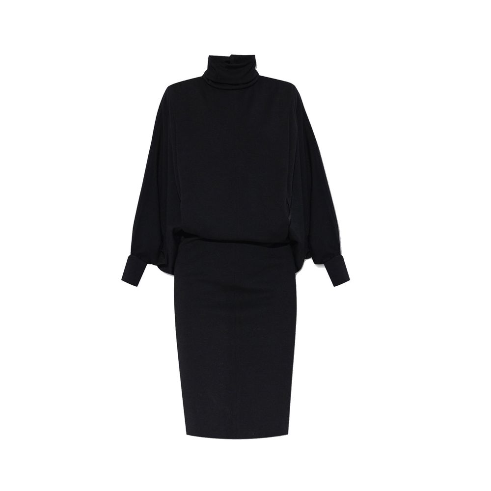 Black Wool Casual Dress - ventzia