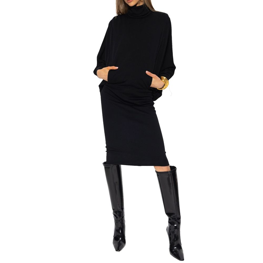 Black Wool Casual Dress - ventzia