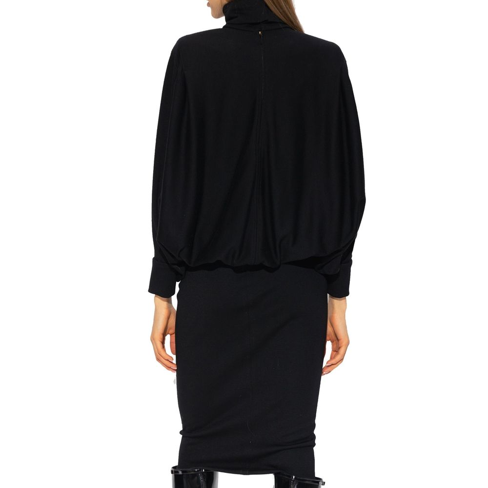 Black Wool Casual Dress - ventzia