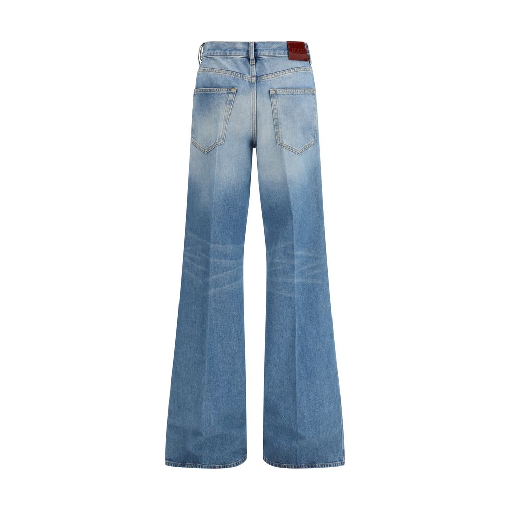 Blue Cotton Flared Jeans - ventzia