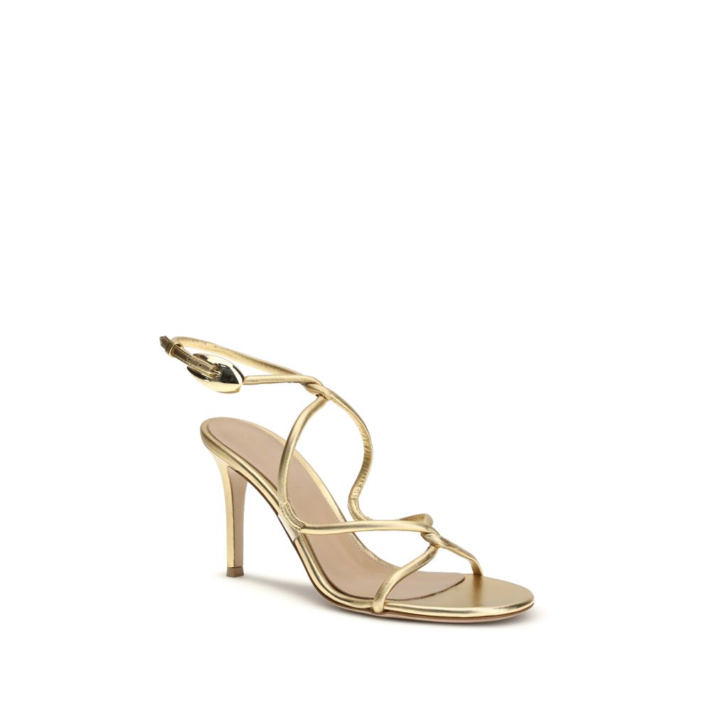 Gold Calf Leather Bos Taurus Stiletto Heel Sandals - ventzia