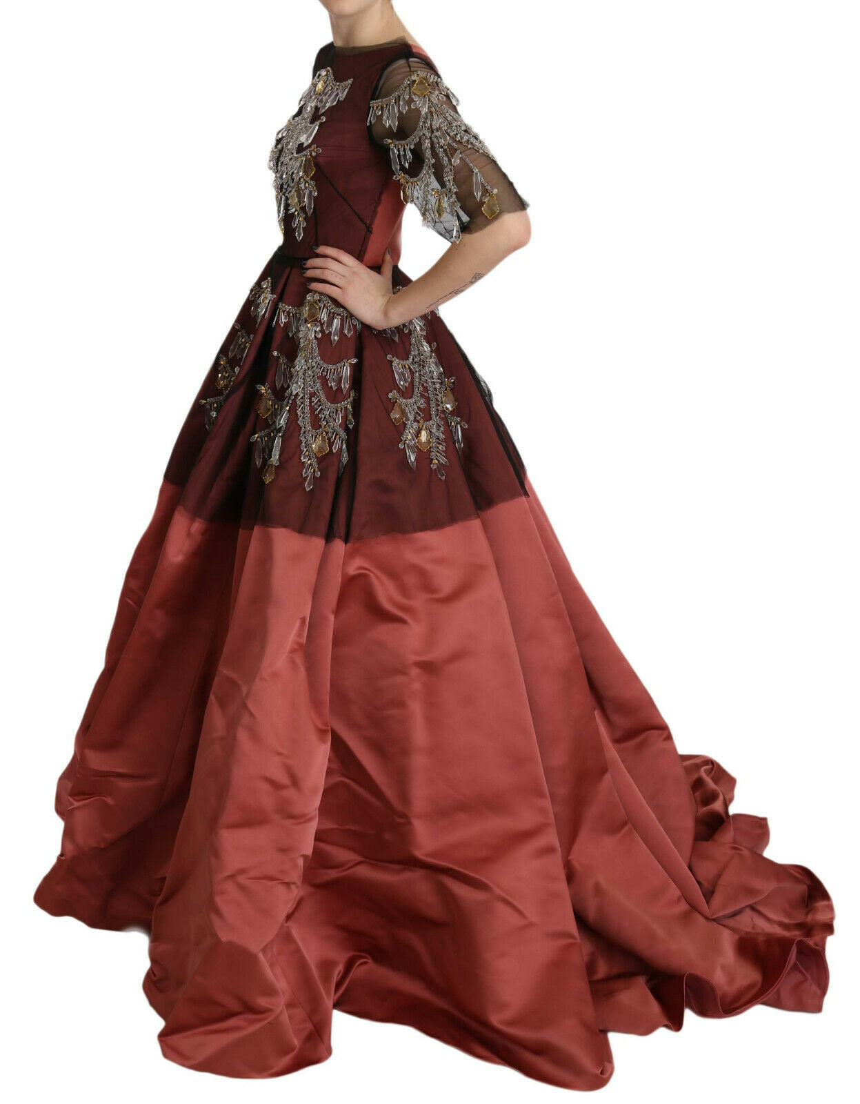 Crystal Chandelier Silk Princess Gown Dress - ventzia