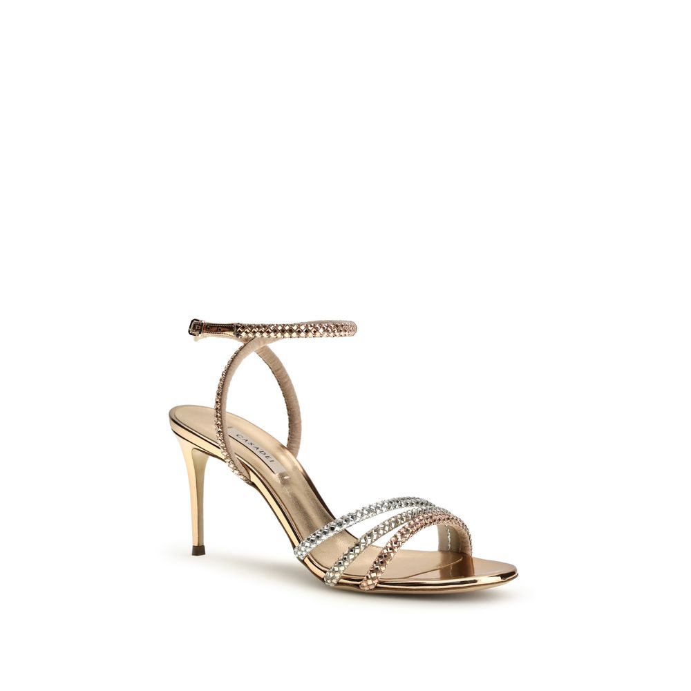 Gold Calf Leather Bos Taurus Stiletto Heel Sandals - ventzia