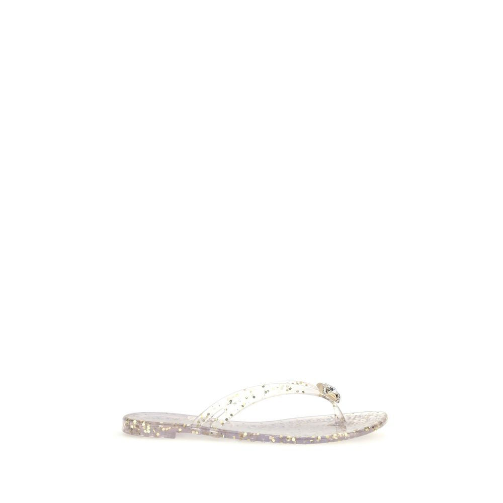 Gold Polyurethane Flat Sandals - ventzia