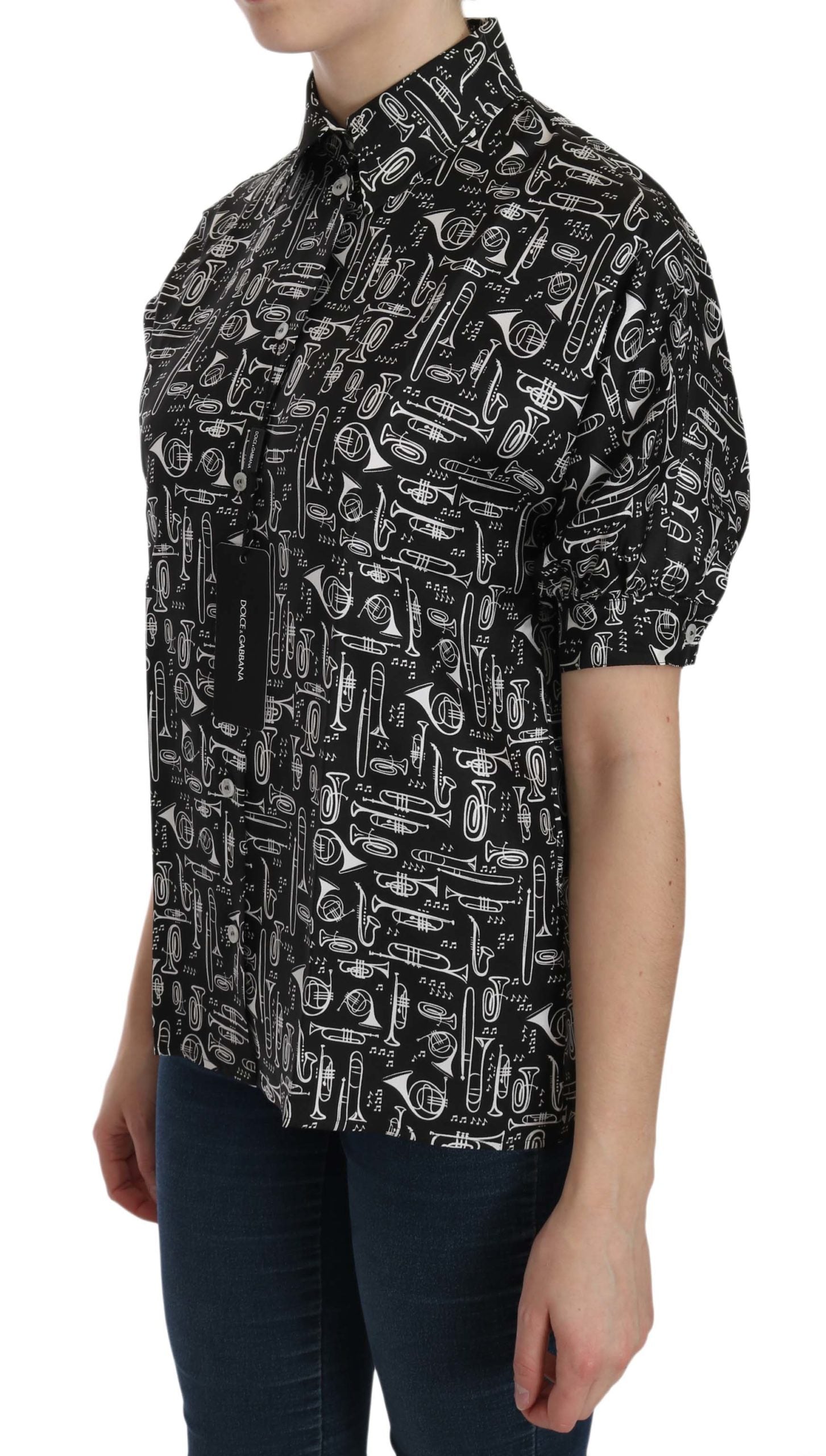 Elegant Musical Instrument Silk Top - ventzia