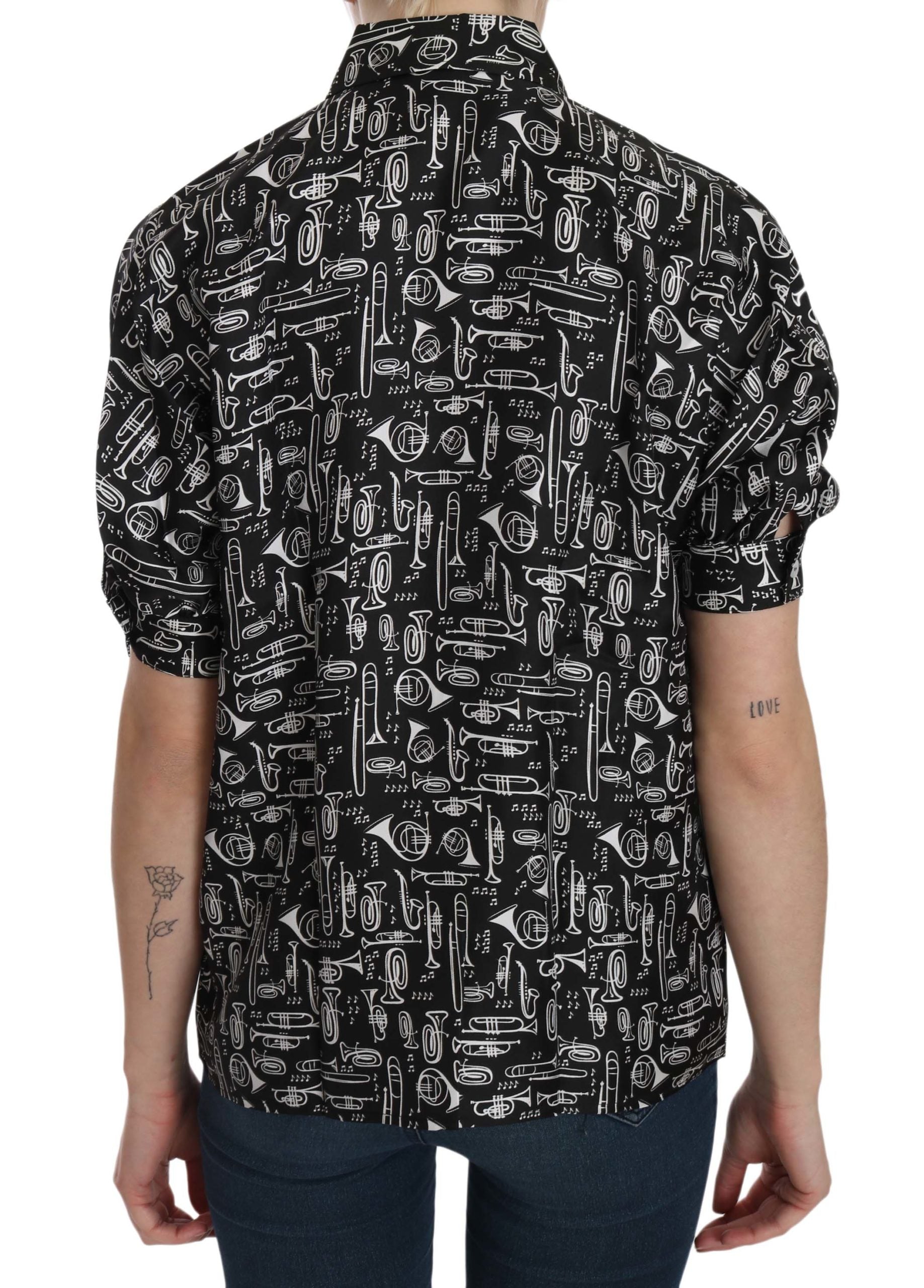 Elegant Musical Instrument Silk Top - ventzia