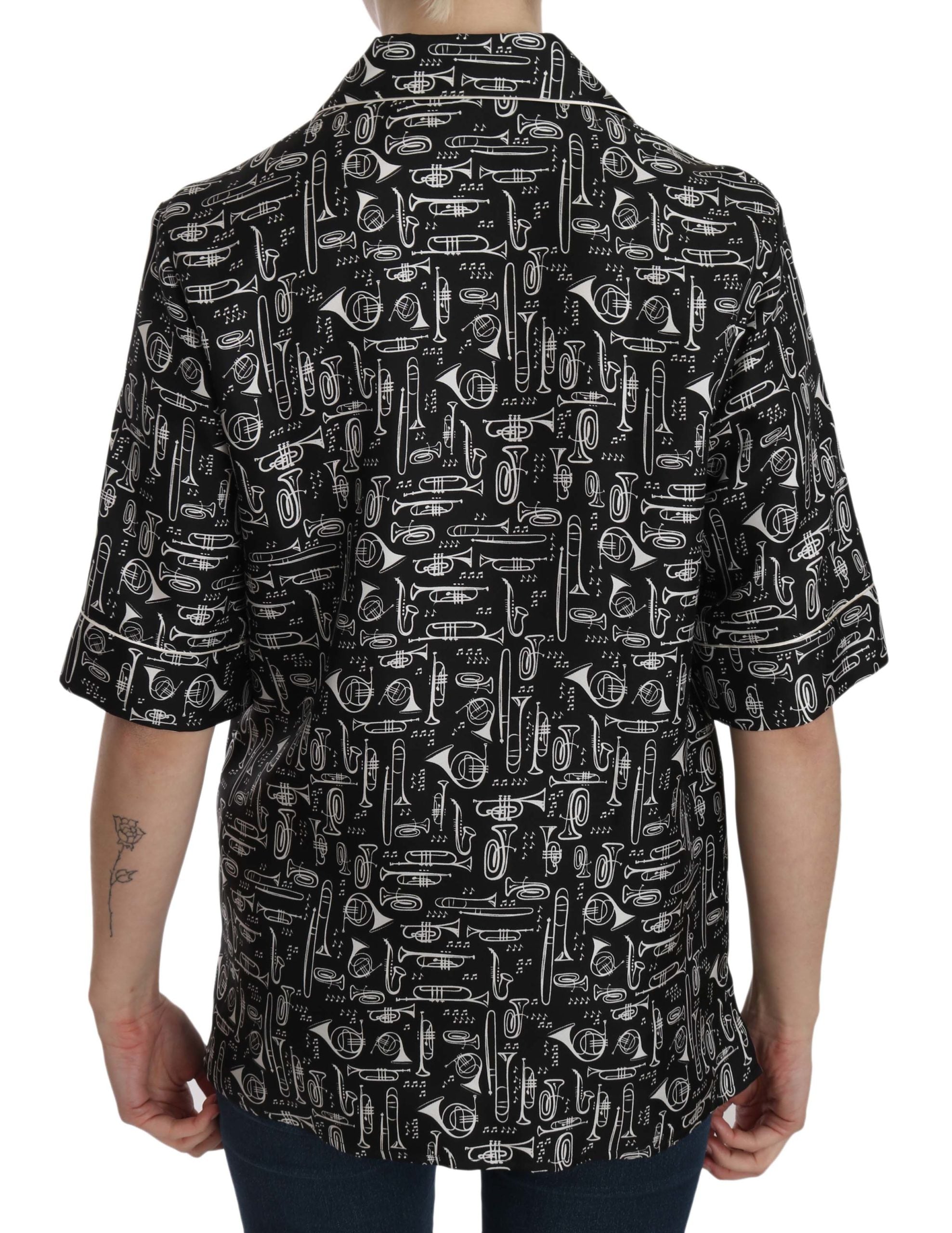Musical Instrument Silk Collared Top - ventzia