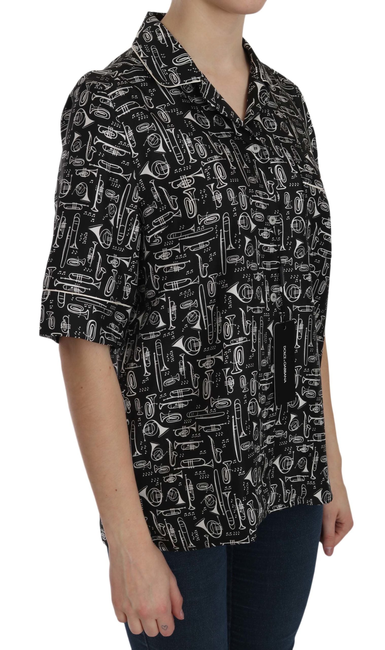 Musical Instrument Silk Collared Top - ventzia