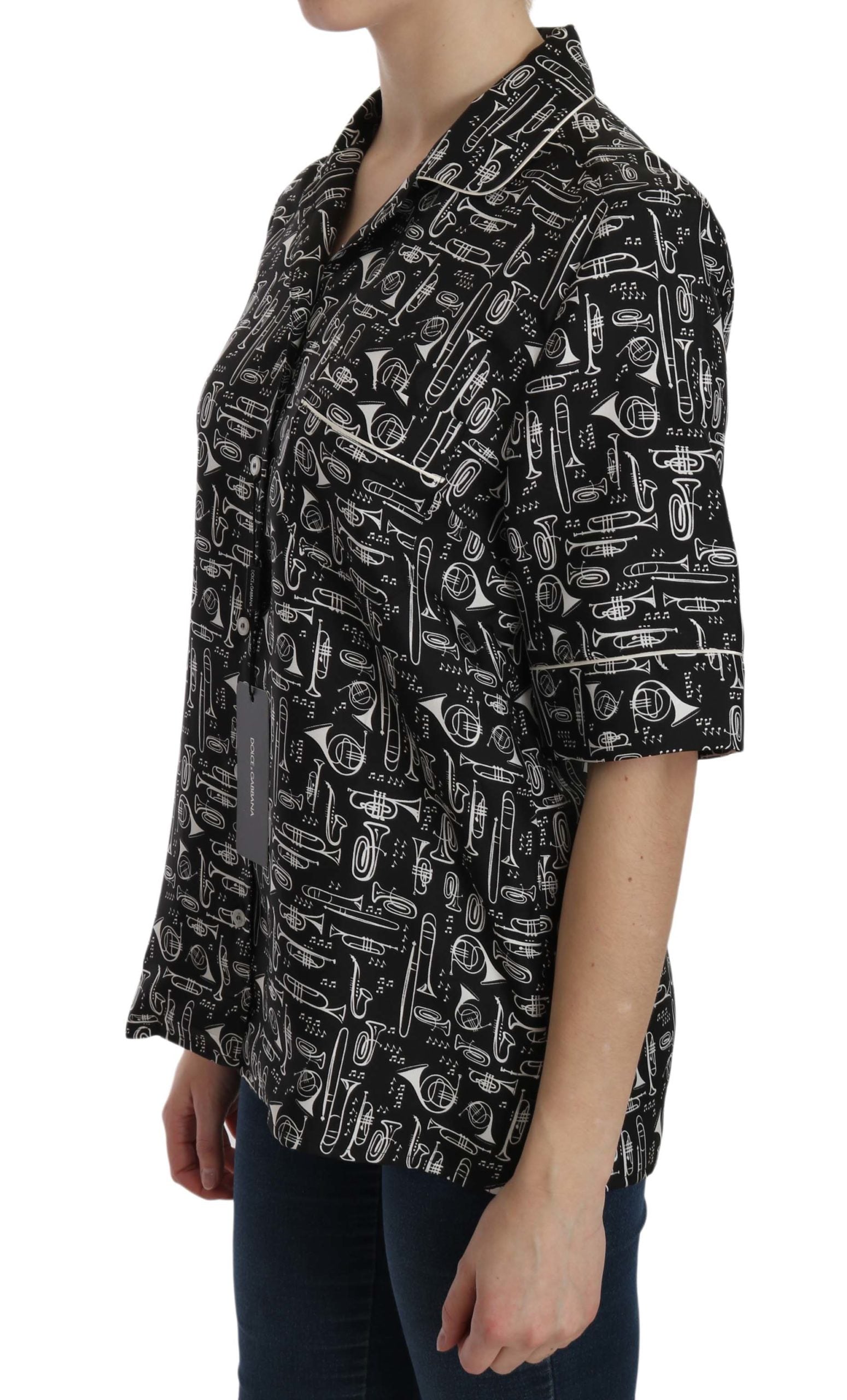 Musical Instrument Silk Collared Top - ventzia