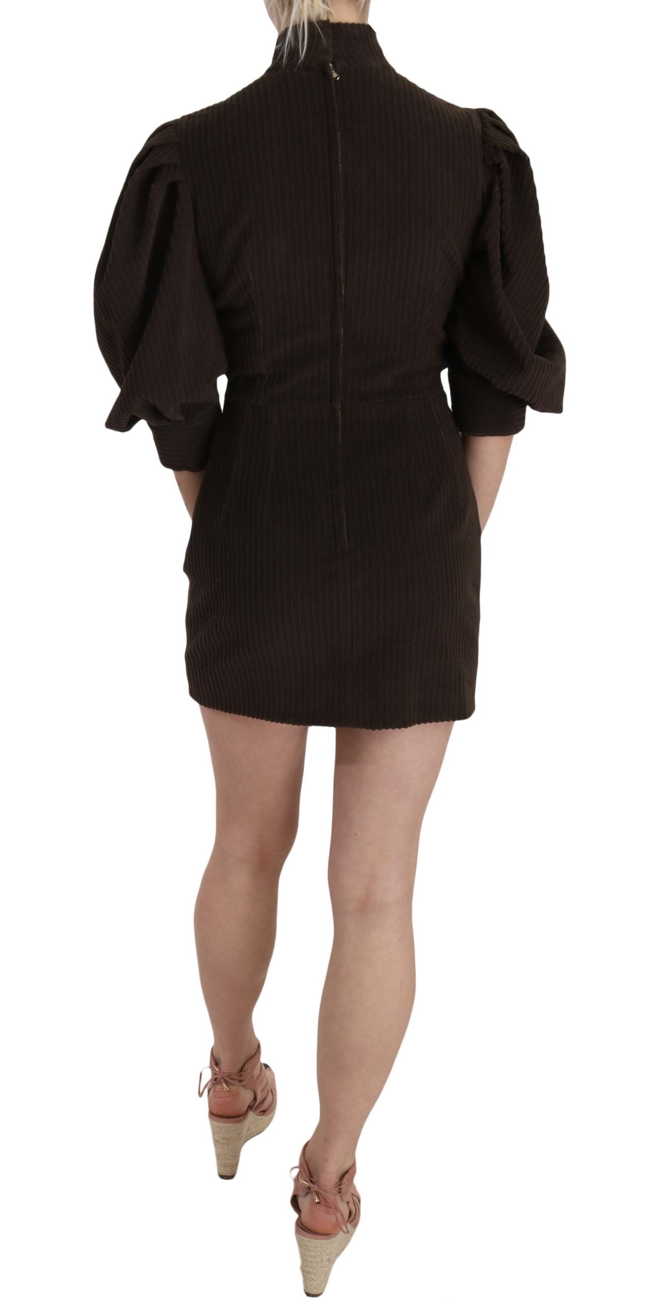 Chic Brown Corduroy Bodycon Mini Dress - ventzia