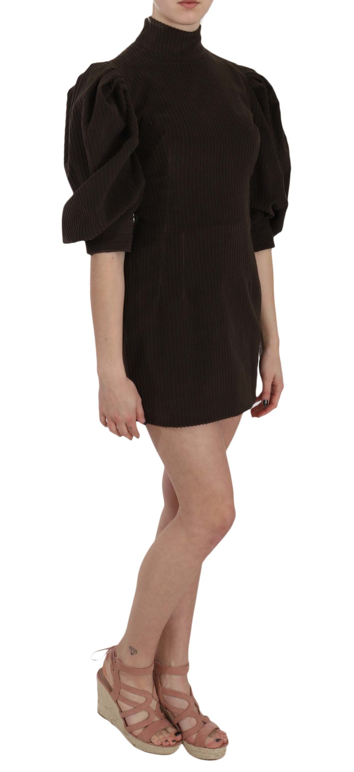 Chic Brown Corduroy Bodycon Mini Dress - ventzia