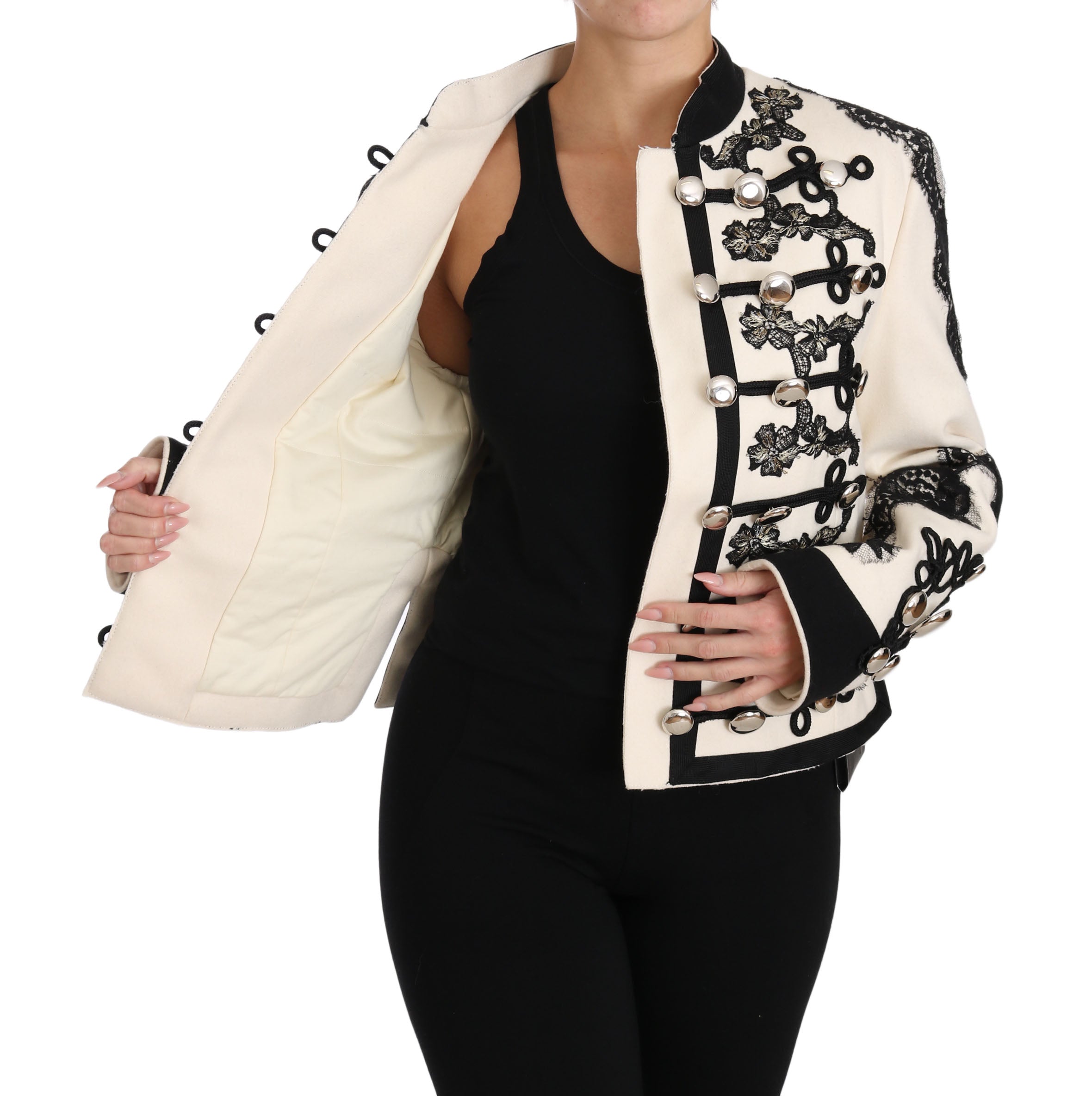 Elegant Off-White Baroque Jacket - ventzia