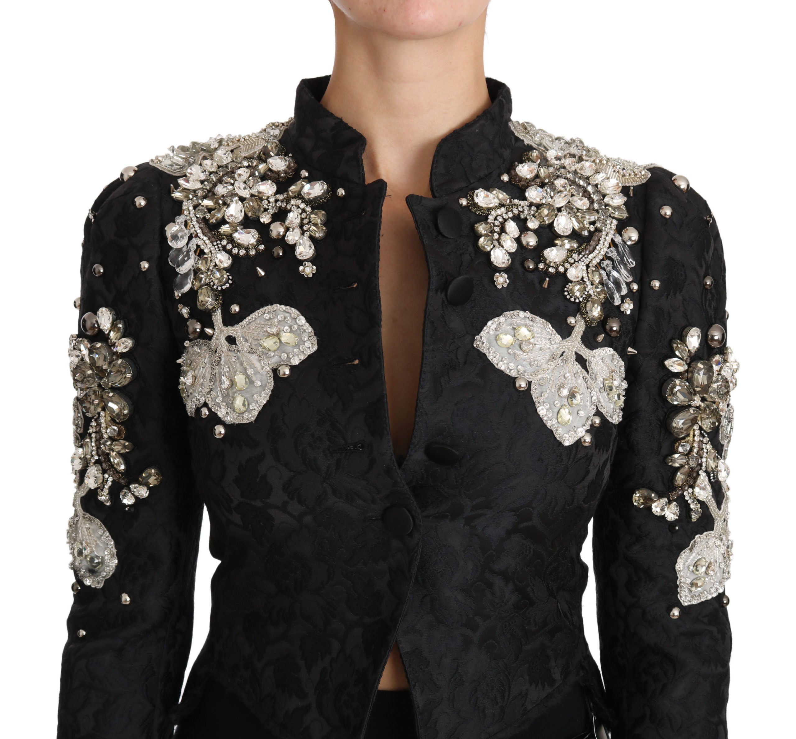 Elegant Black Silver Baroque Jacket - ventzia