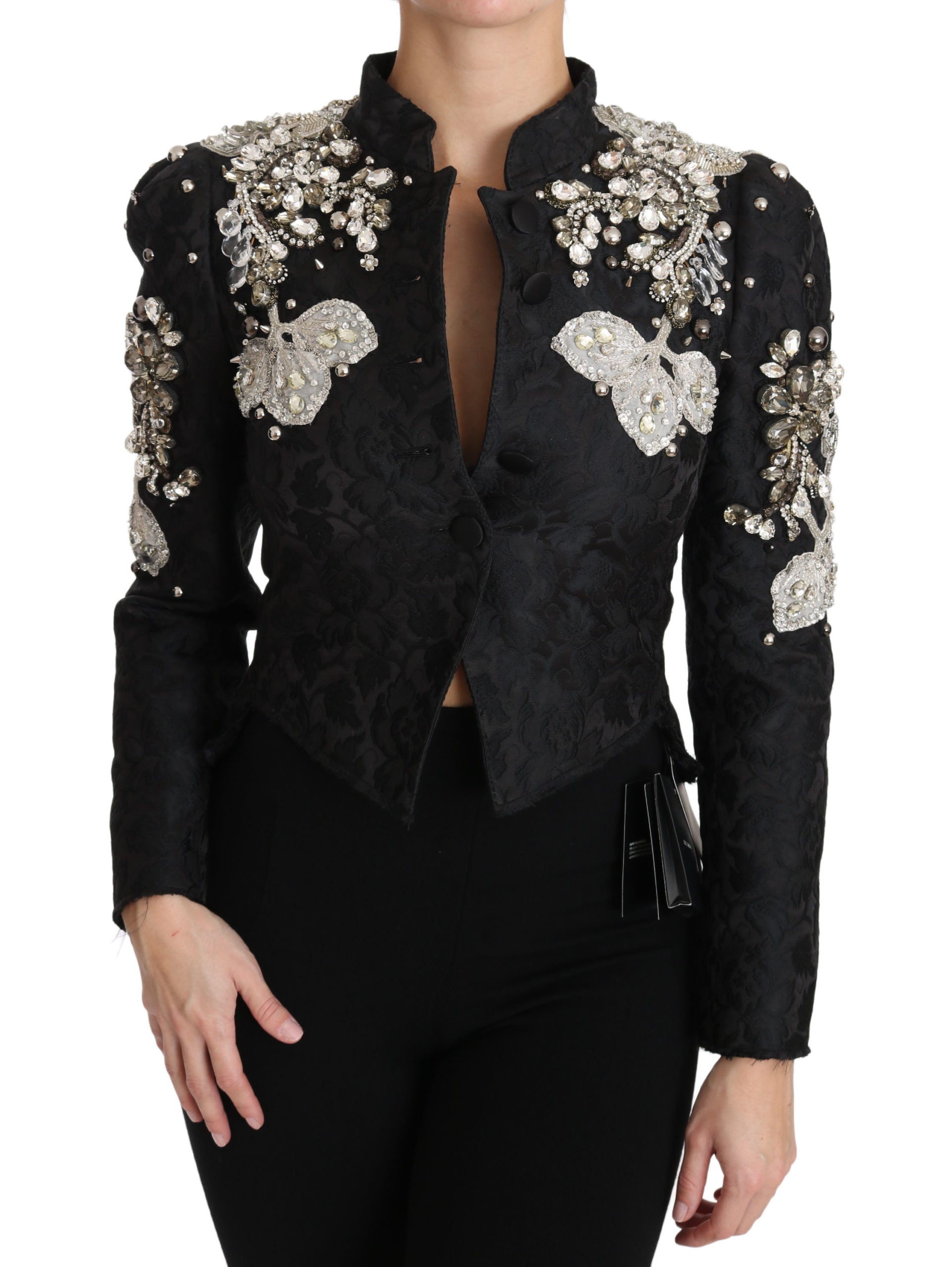 Elegant Black Silver Baroque Jacket - ventzia