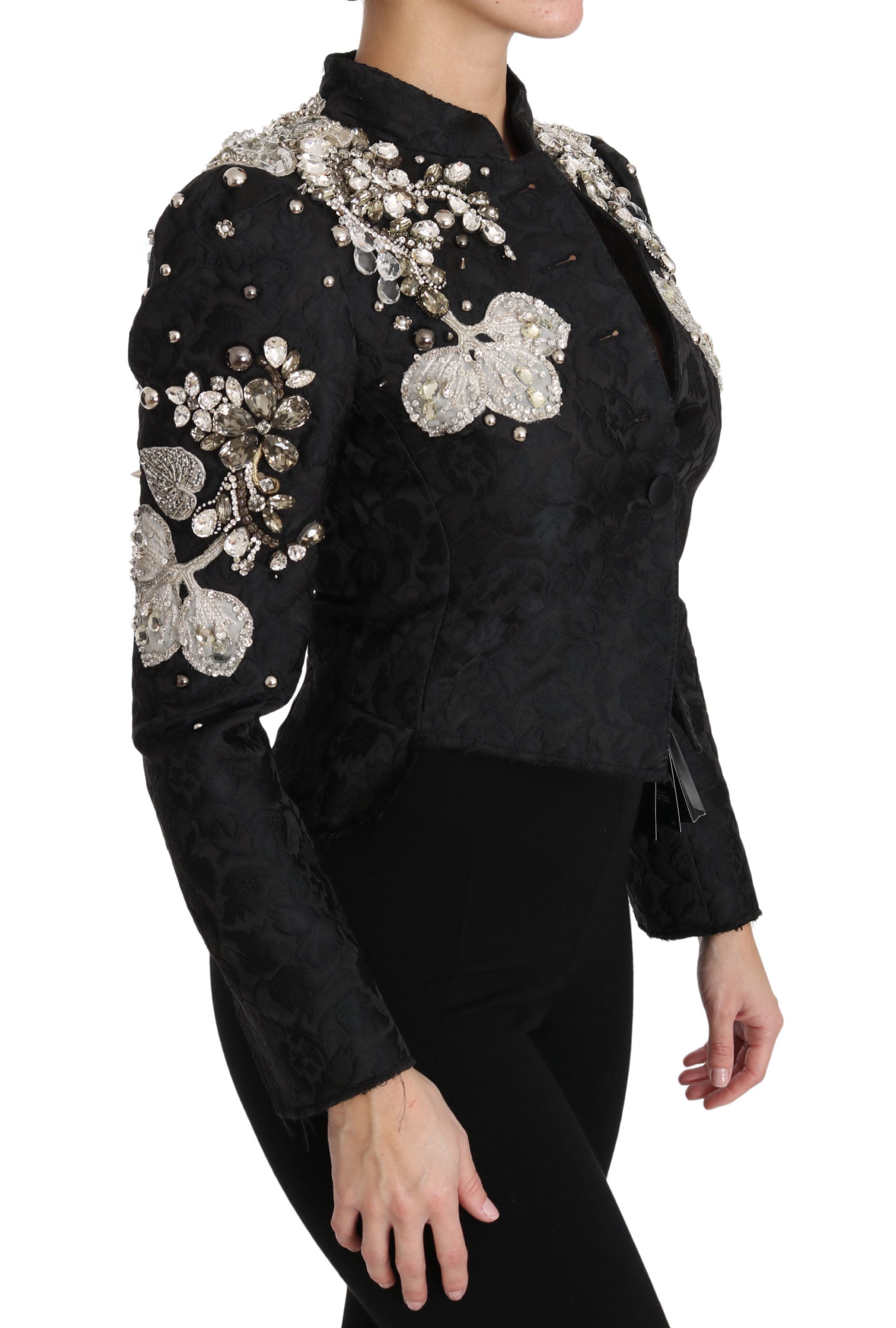 Elegant Black Silver Baroque Jacket - ventzia
