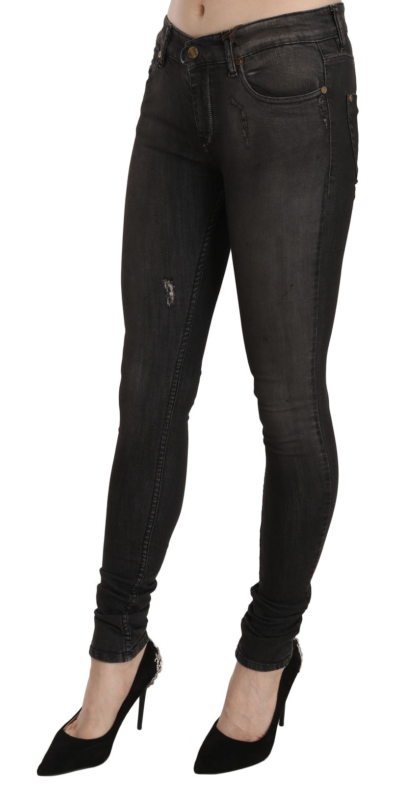 Cotton Black Washed Low Waist Skinny Denim Jeans - ventzia