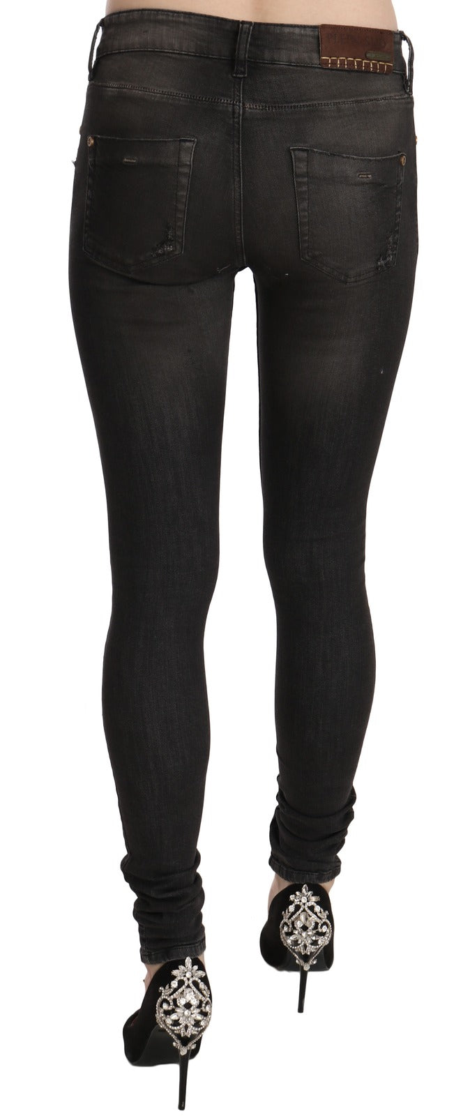 Cotton Black Washed Low Waist Skinny Denim Jeans - ventzia