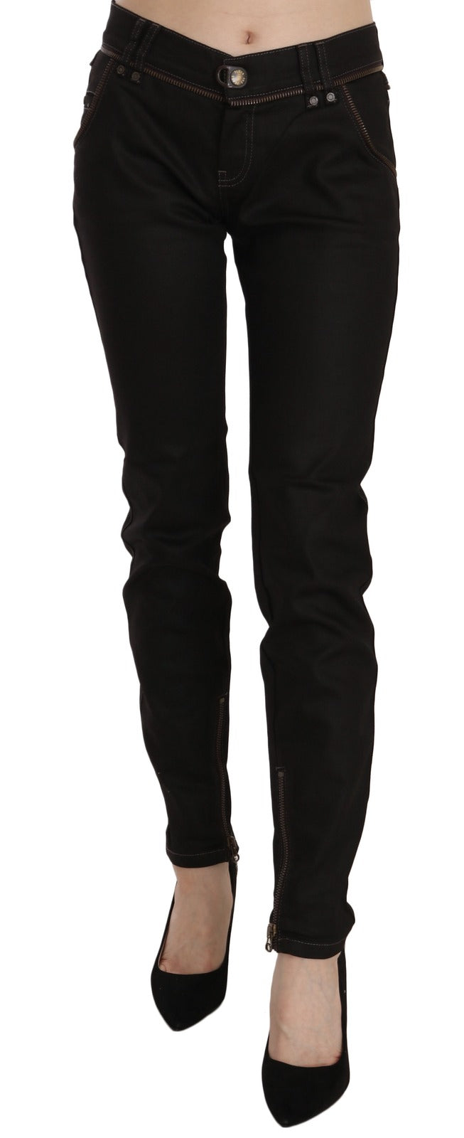 Cotton Black Mid Waist Skinny Denim Jeans - ventzia