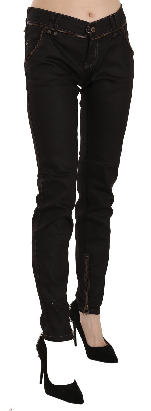 Cotton Black Mid Waist Skinny Denim Jeans - ventzia