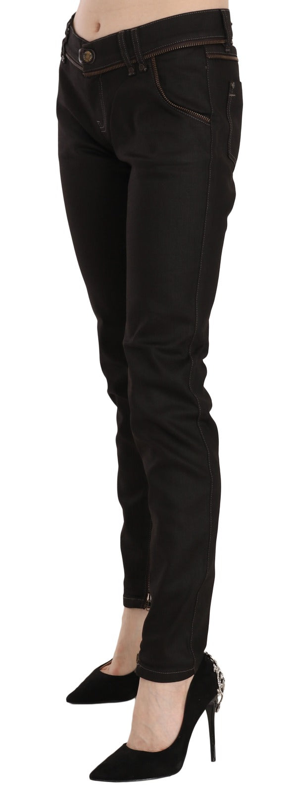 Cotton Black Mid Waist Skinny Denim Jeans - ventzia