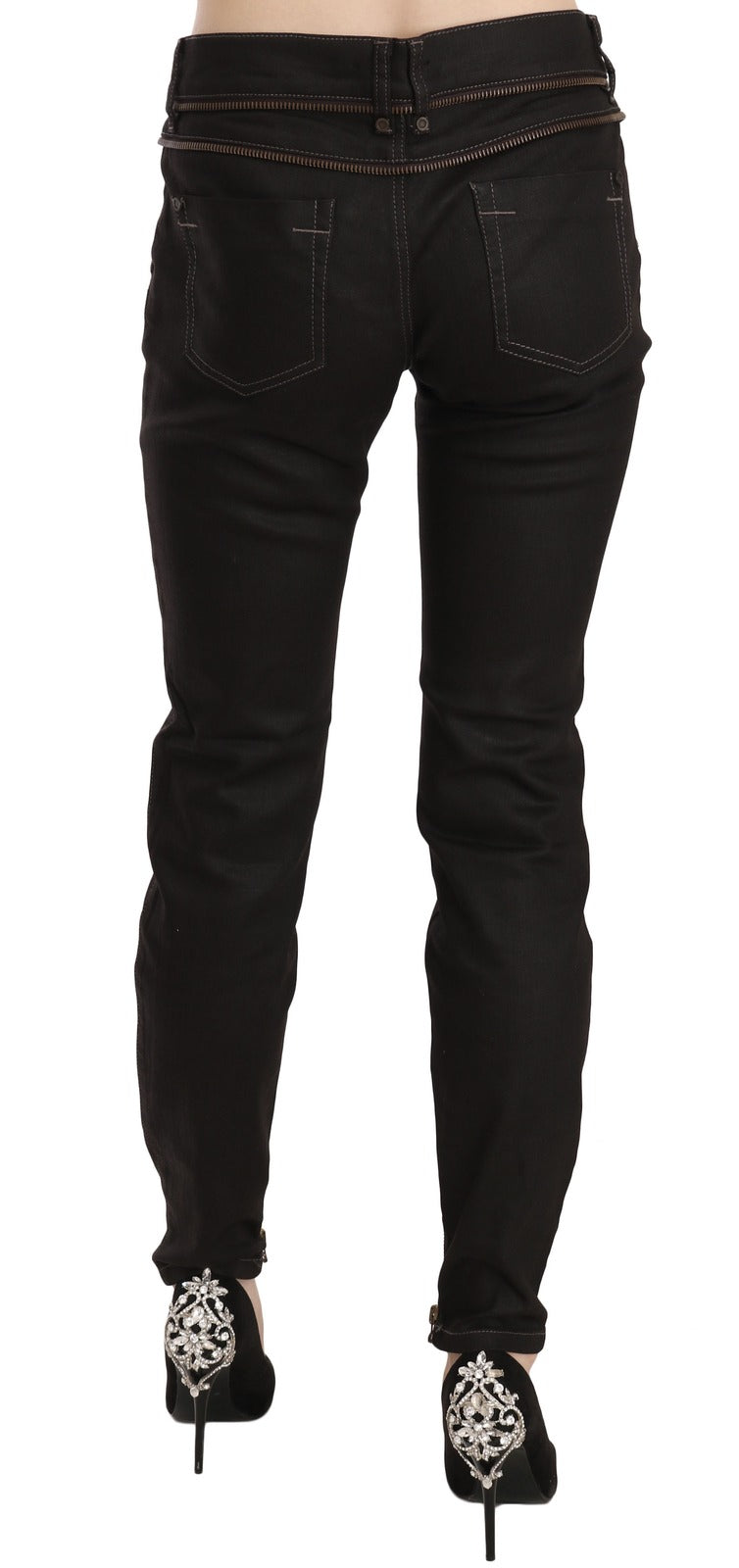 Cotton Black Mid Waist Skinny Denim Jeans - ventzia