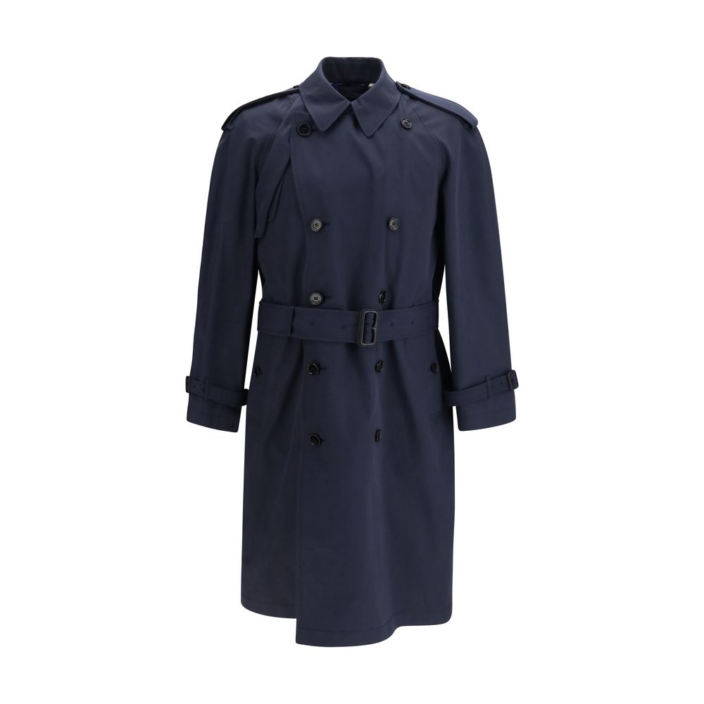 Blue Polyester Trench Coat - ventzia