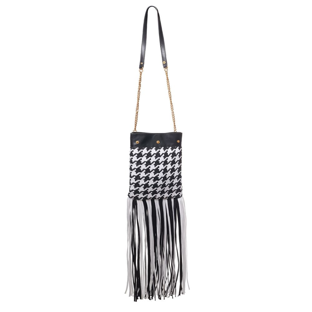 Black And White Leather And Textile Shoulder Bag - ventzia