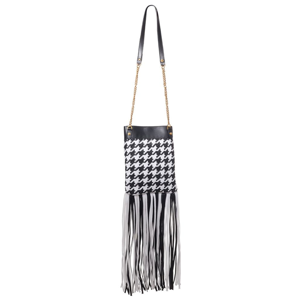 Black And White Leather And Textile Shoulder Bag - ventzia